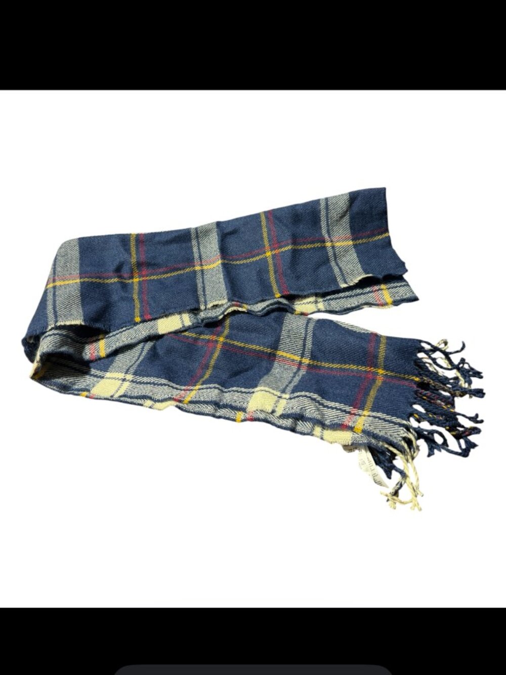 Old Navy Navy Blue Plaid Tassel Scarf One Size